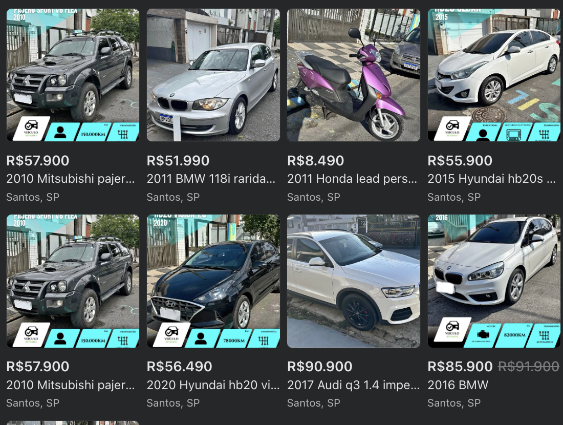 Estoque da Peixe Veículos no Facebook Marketplace